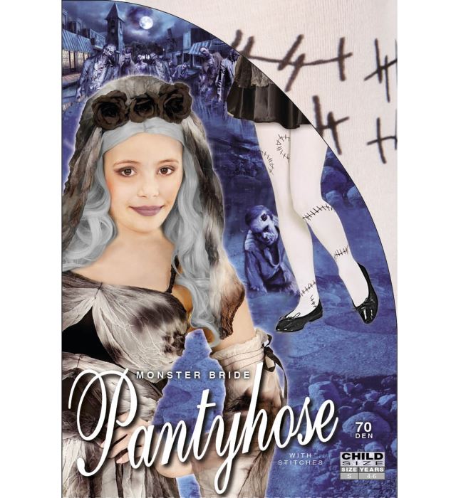 Strumpfhose Monsterbraut mit Narbenmuster in schwarz für Halloween