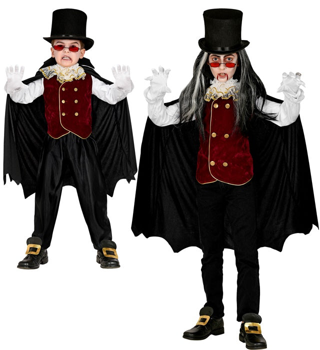 Vampir-Kostüm mit Hemd, Weste, Jabot und Umhang mit Kragen