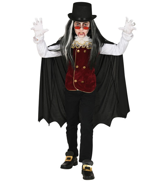 Vampir-Kostüm mit Hemd, Weste, Jabot und Umhang mit Kragen