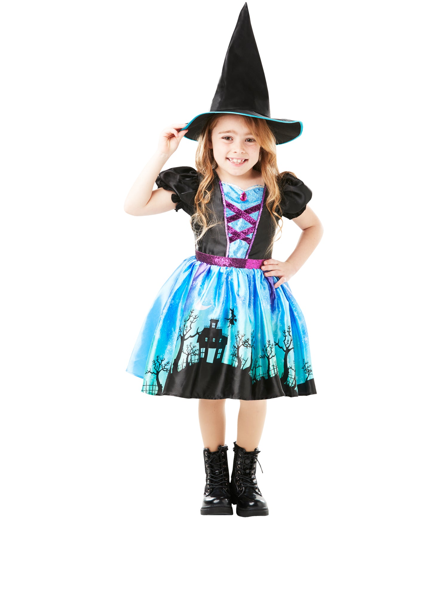 Rubies Moonlight Witch Kinderkostüm für Mädchen mit Kleid und Hut – Produktansicht