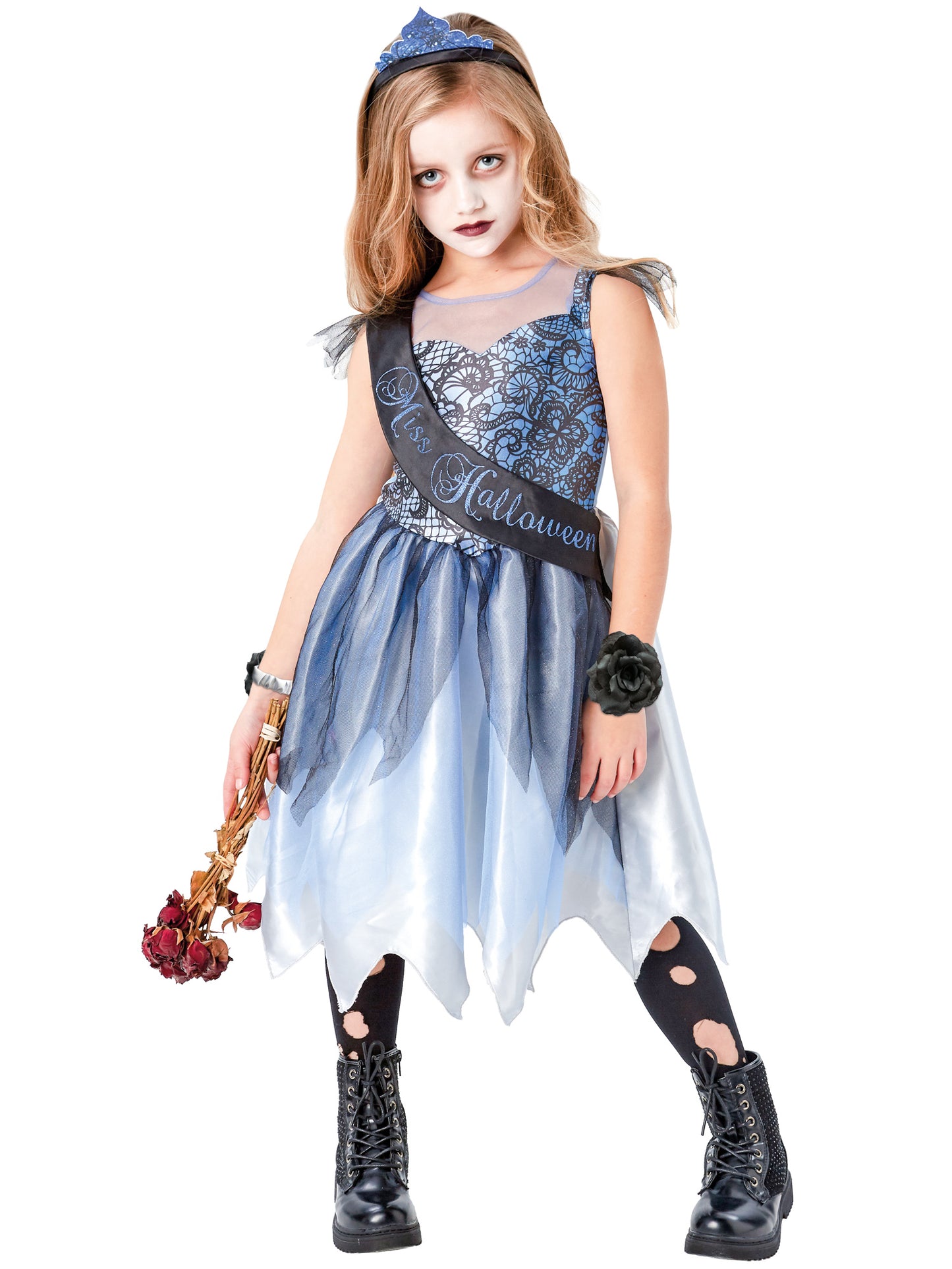 Rubies PROM QUEEN Kinderkostüm für Mädchen mit Kleid, Schärpe, Haarreif und Rose – Produktansicht