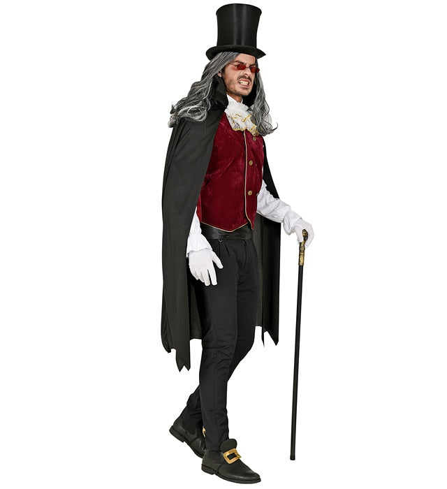 Elegantes Vampir-Kostüm mit Hemd, Weste, Jabot und Umhang mit hohem Kragen