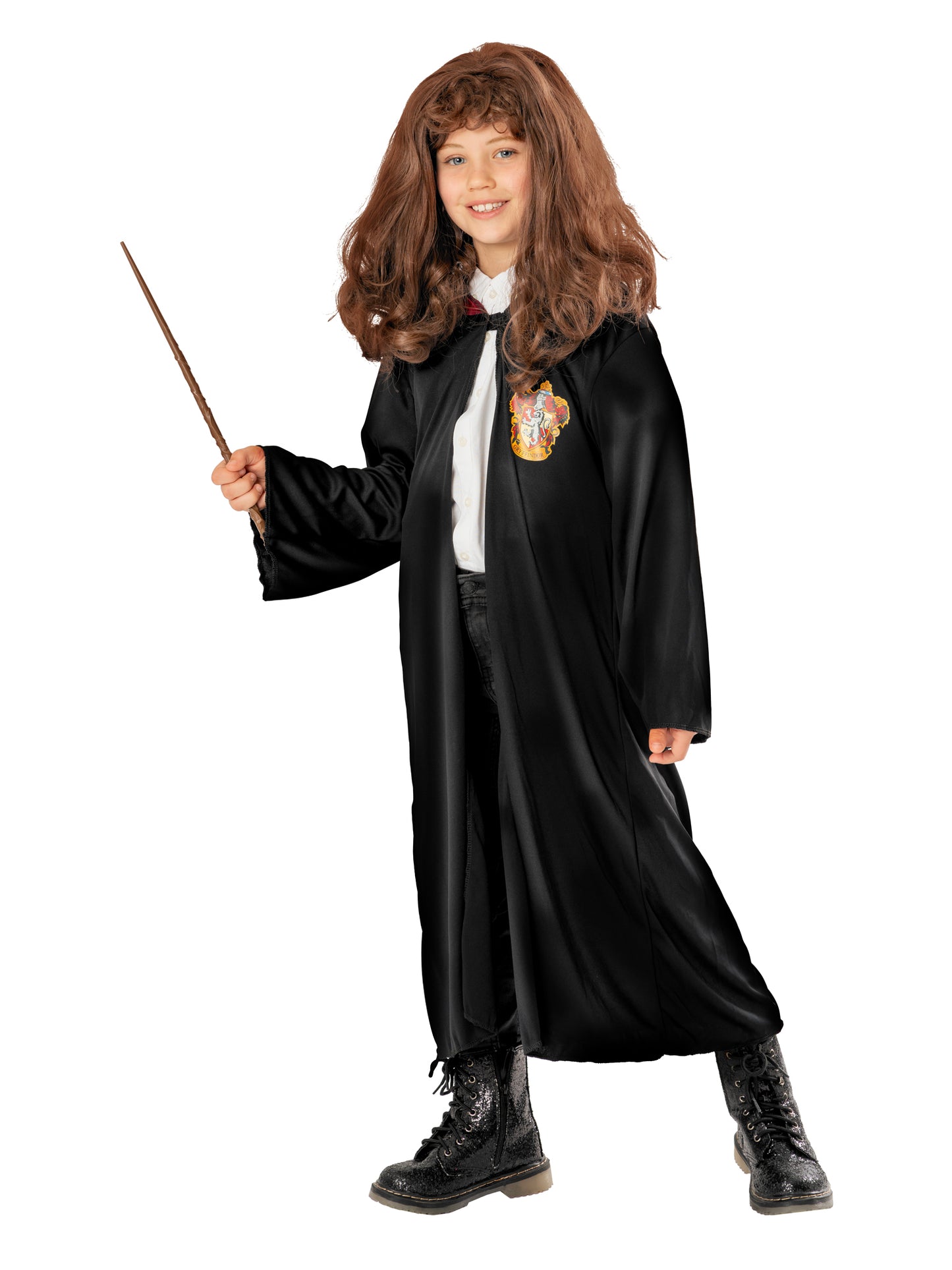 Rubies Hermione Granger Kinderkostüm mit Robe Perücke und Zauberstab – Produktansicht