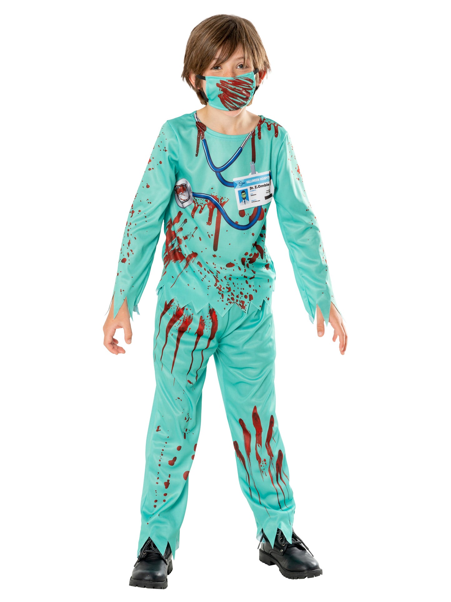 Rubies Zombie-Doctor-Kinderkostüm für Jungen mit Oberteil Hose und Maske