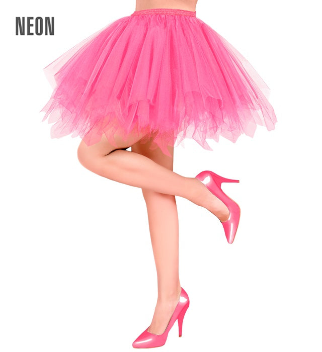 Neon pinkes Tutu mit integrierter Innentasche für LED-Lichter auf weißem Hintergrund