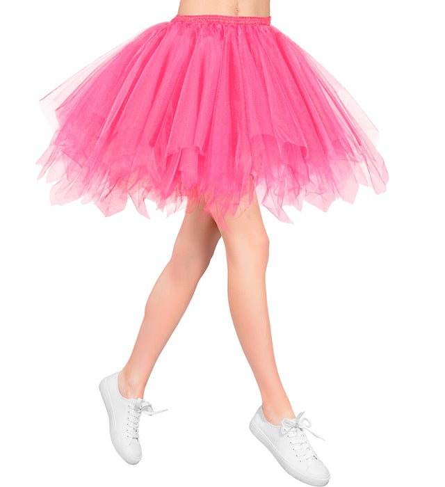 Neon pinkes Tutu mit integrierter Innentasche für LED-Lichter auf weißem Hintergrund