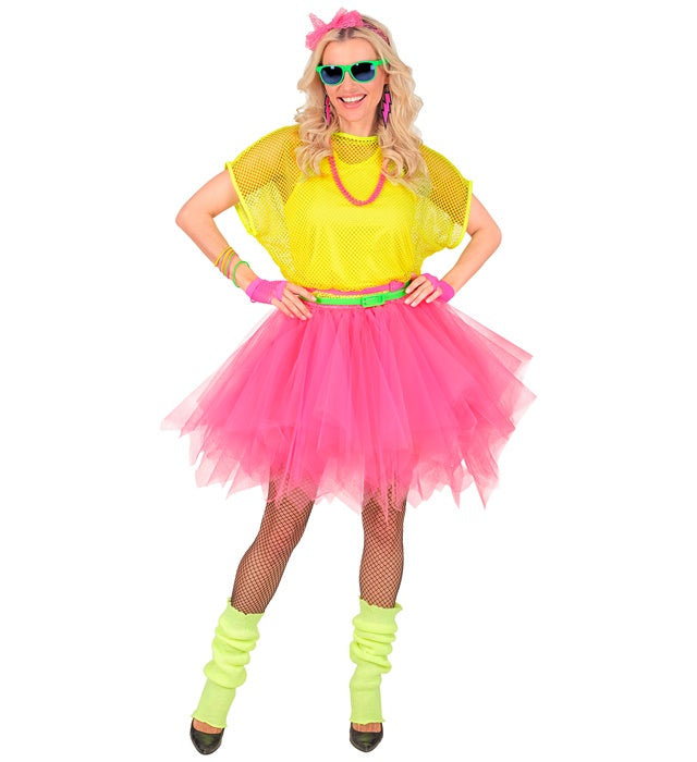 Neon pinkes Tutu mit integrierter Innentasche für LED-Lichter auf weißem Hintergrund