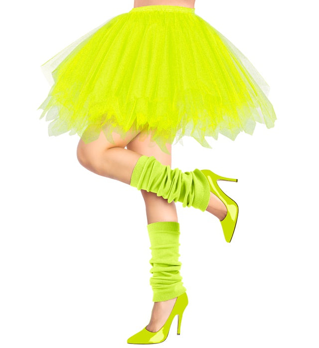 Neon gelbes Tutu mit Innentasche für LED-Lichter auf weißem Hintergrund