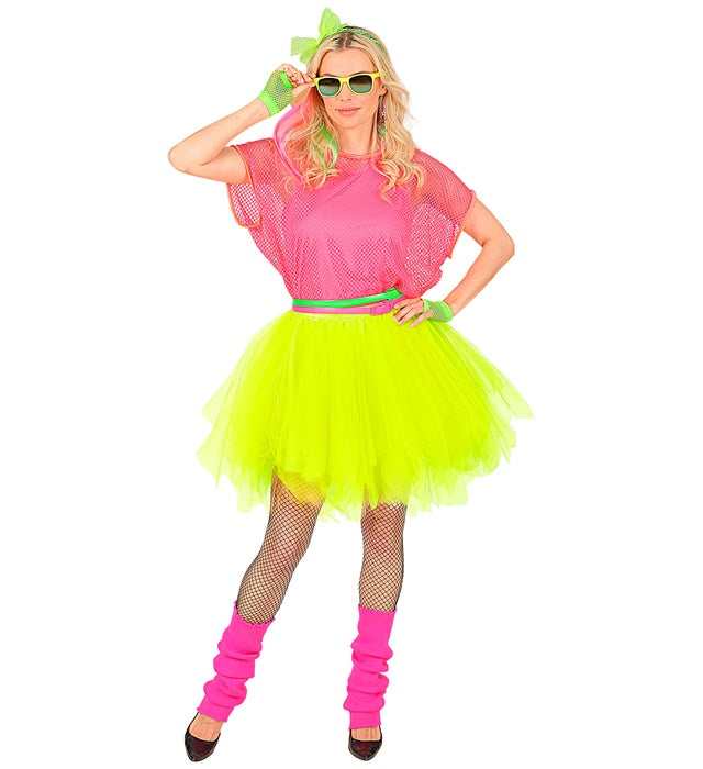 Neon gelbes Tutu mit Innentasche für LED-Lichter auf weißem Hintergrund