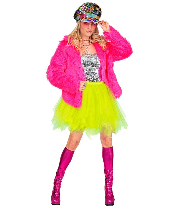 Neon gelbes Tutu mit Innentasche für LED-Lichter auf weißem Hintergrund