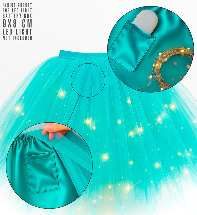 Türkises Tutu mit Innentasche für LED-Lichter in leuchtendem Türkis