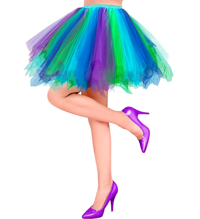 Bunter Tutu Rock in Blau, Türkis, Grün und Violett für Fasnacht und Karneval