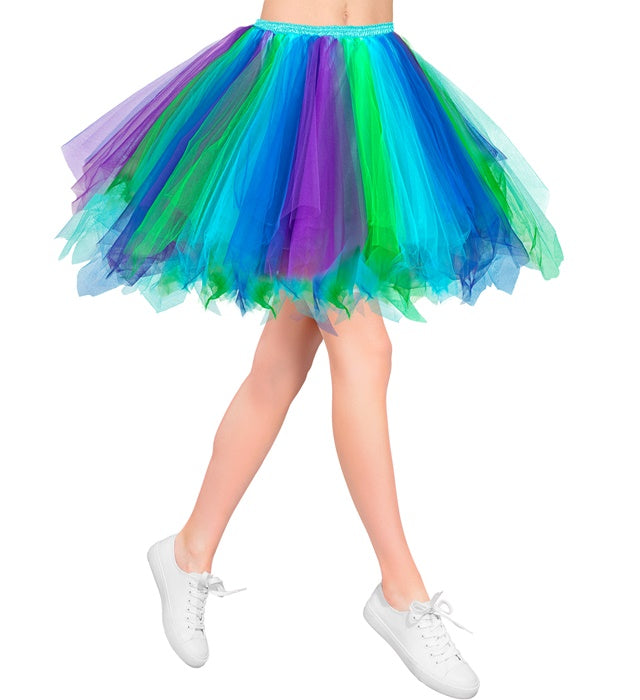 Bunter Tutu Rock in Blau, Türkis, Grün und Violett für Fasnacht und Karneval
