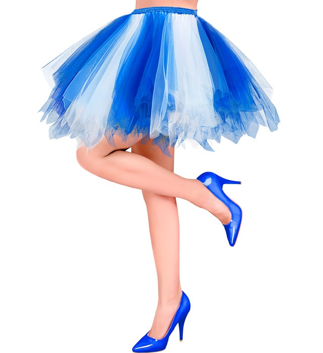 Weiss-blaues Tutu mit Innentasche für LED-Lichter, ideal für Fasnacht und Karneval