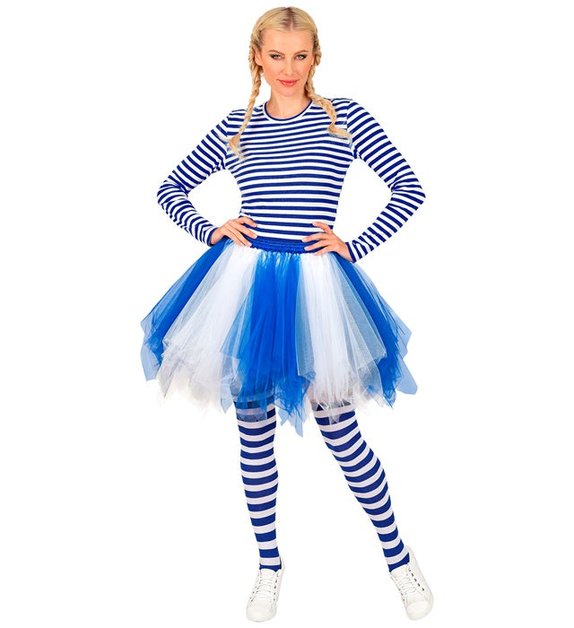 Weiss-blaues Tutu mit Innentasche für LED-Lichter, ideal für Fasnacht und Karneval