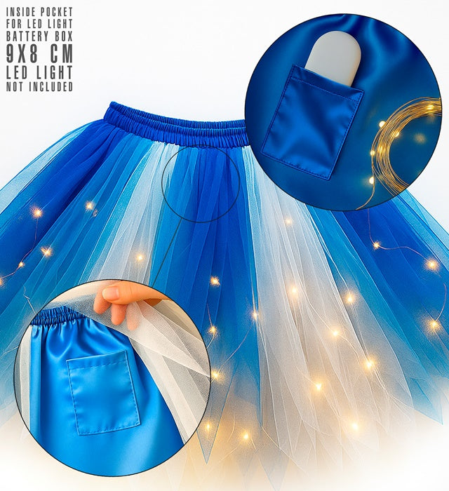 Weiss-blaues Tutu mit Innentasche für LED-Lichter, ideal für Fasnacht und Karneval