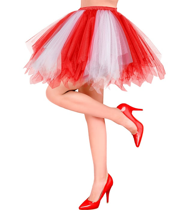 Weiss-rotes Tutu mit integrierter Innentasche für LED-Lichter, ideal für Fasnacht und Karneval