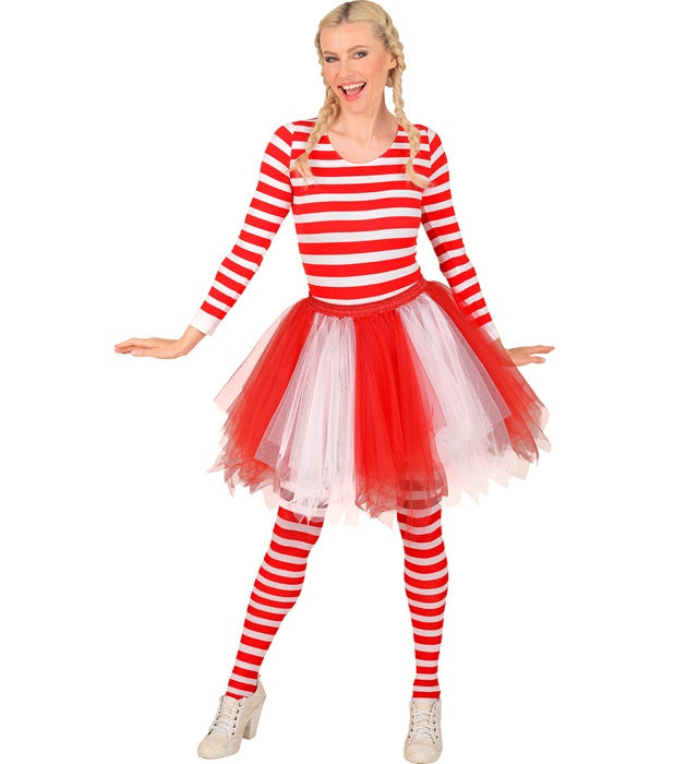 Weiss-rotes Tutu mit integrierter Innentasche für LED-Lichter, ideal für Fasnacht und Karneval