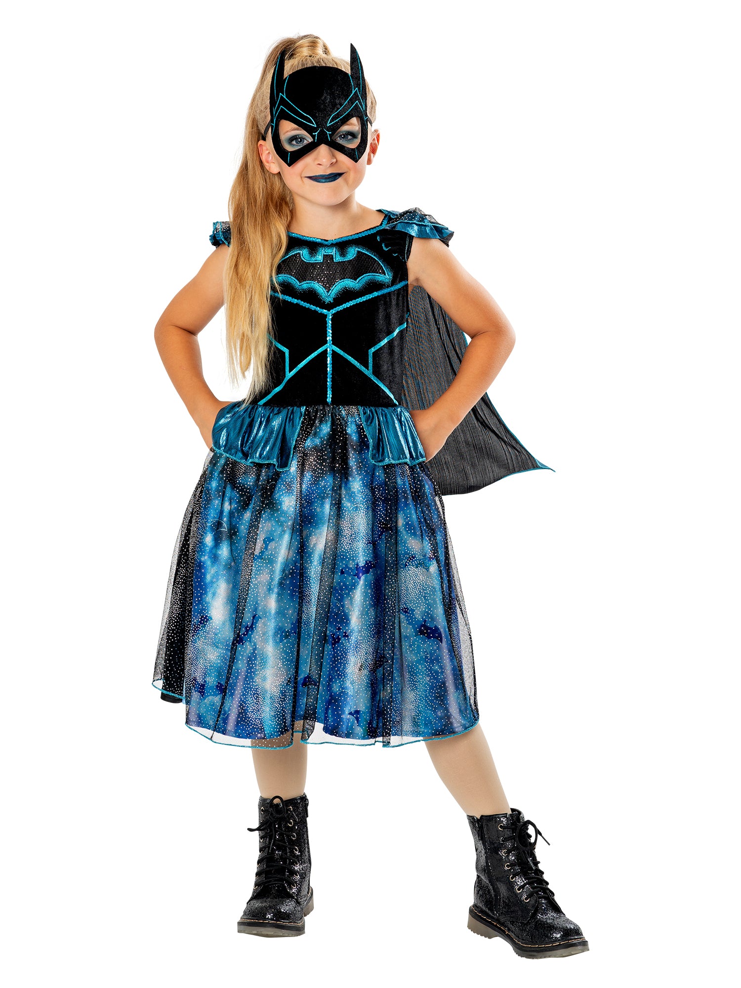Rubies Batgirl Bat-Tech Kinderkostüm für Mädchen mit Kleid, Umhang, Maske und Stulpen