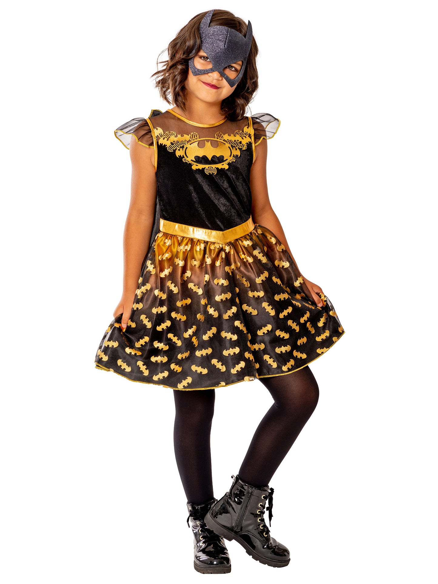 Rubies Batgirl Deluxe Kinderkostüm für Mädchen mit Kleid, Maske und Umhang – Produktansicht