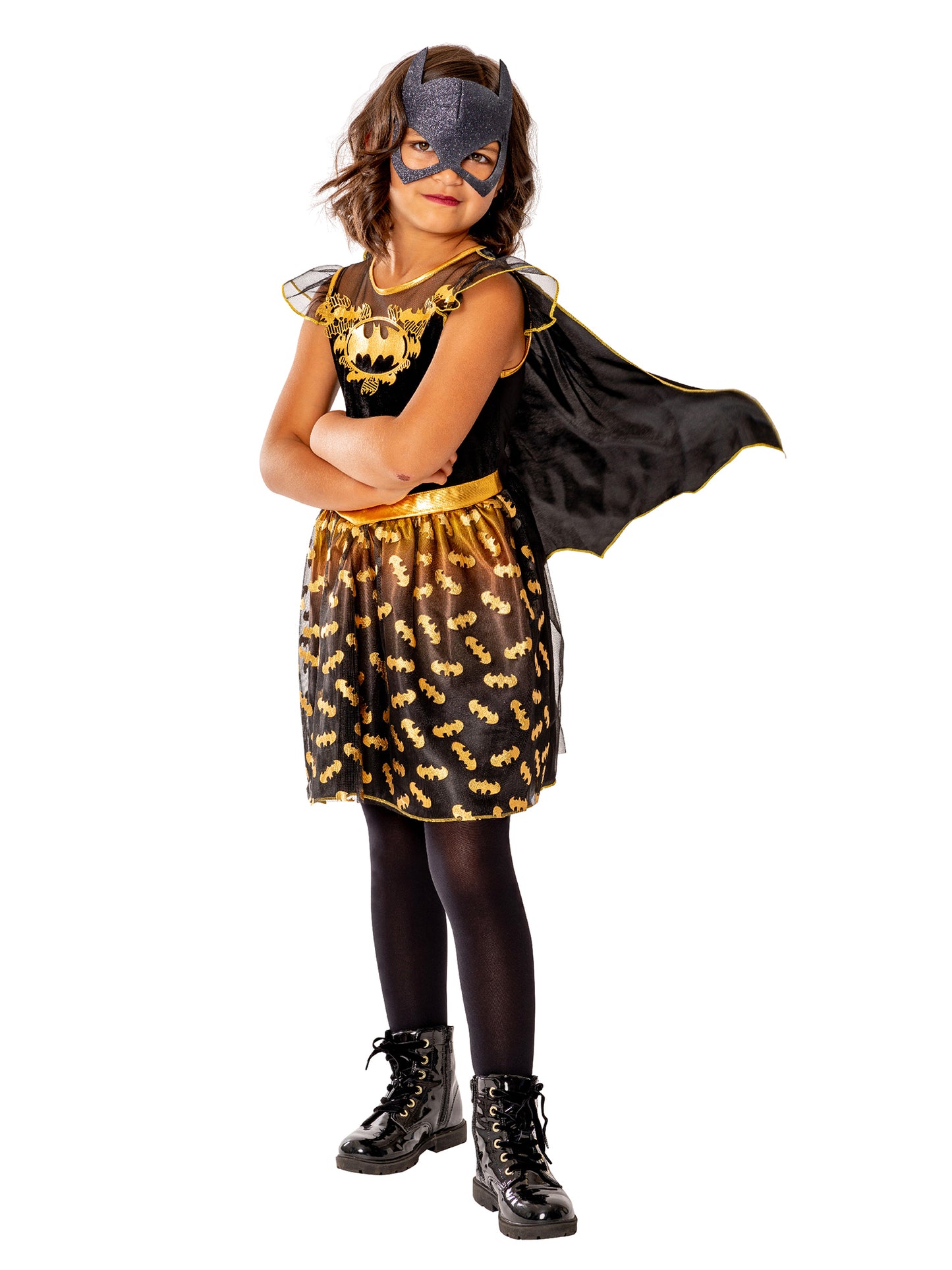 Rubies Batgirl Deluxe Kinderkostüm für Mädchen mit Kleid, Maske und Umhang – Seitenansicht