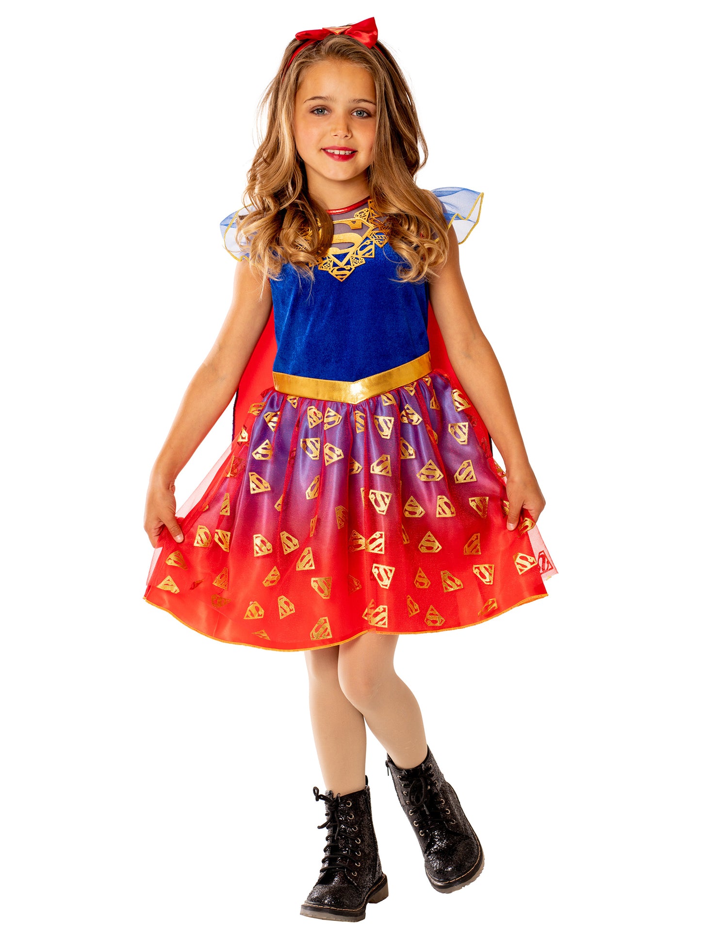 Rubies Supergirl Deluxe Kinderkostüm für Mädchen mit Kleid und Umhang – Produktansicht