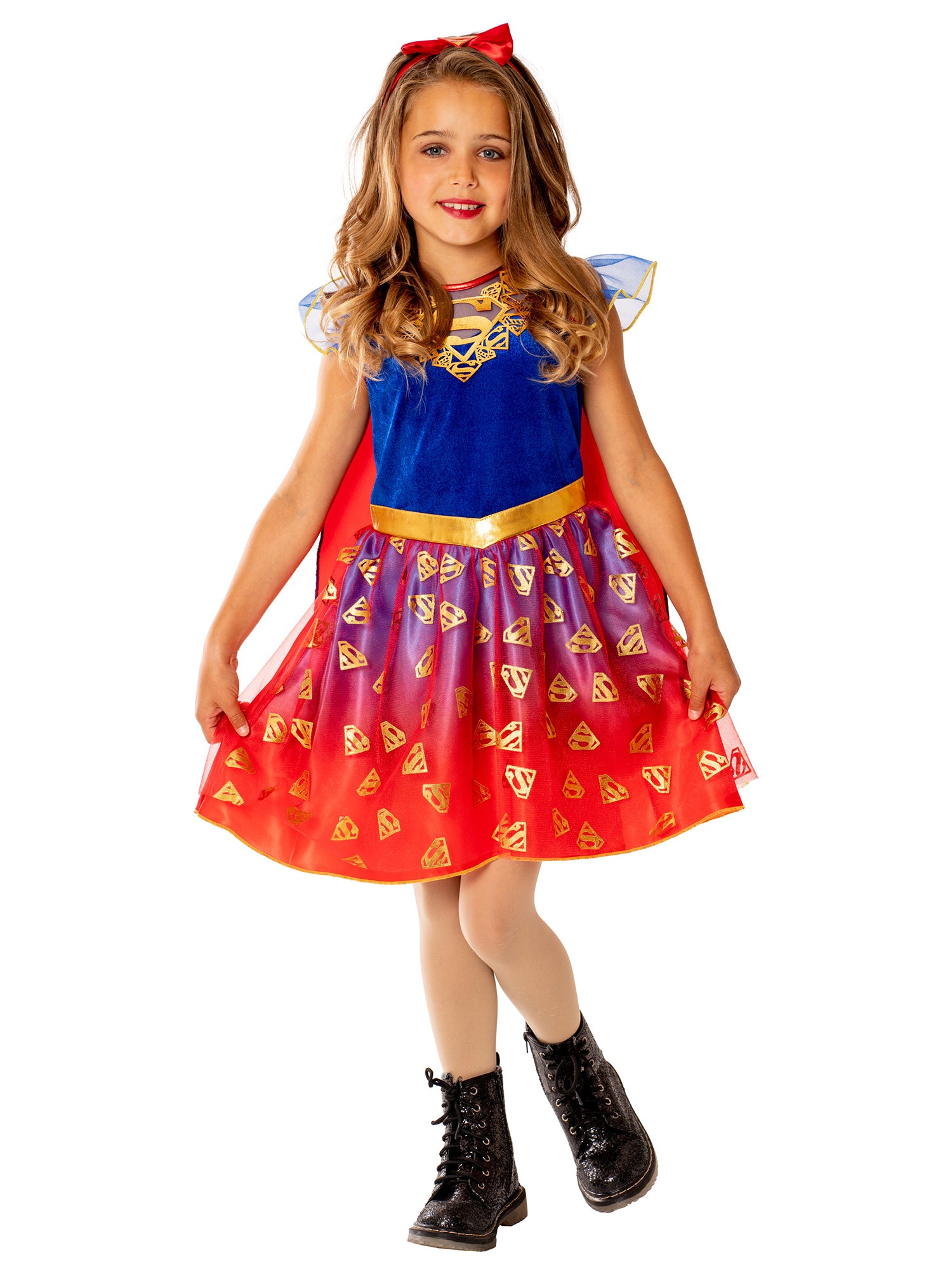 Rubies Supergirl Deluxe Kinderkostüm für Mädchen mit Kleid und Umhang – Produktansicht