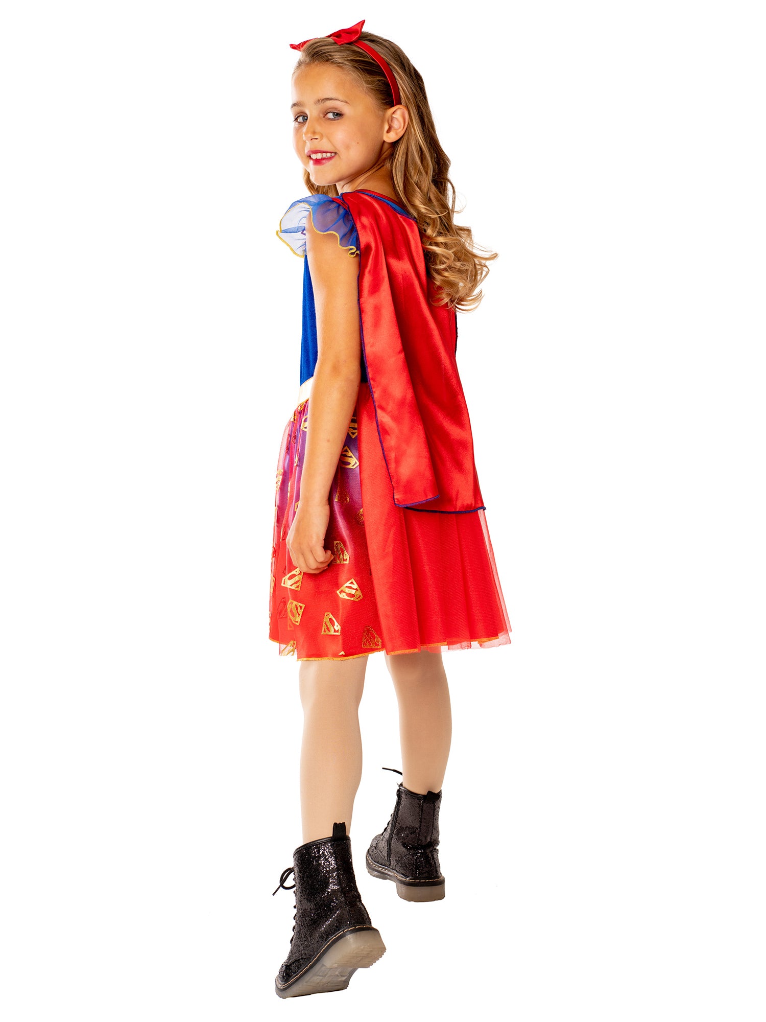 Rubies Supergirl Deluxe Kinderkostüm für Mädchen mit Kleid und Umhang – Detailansicht