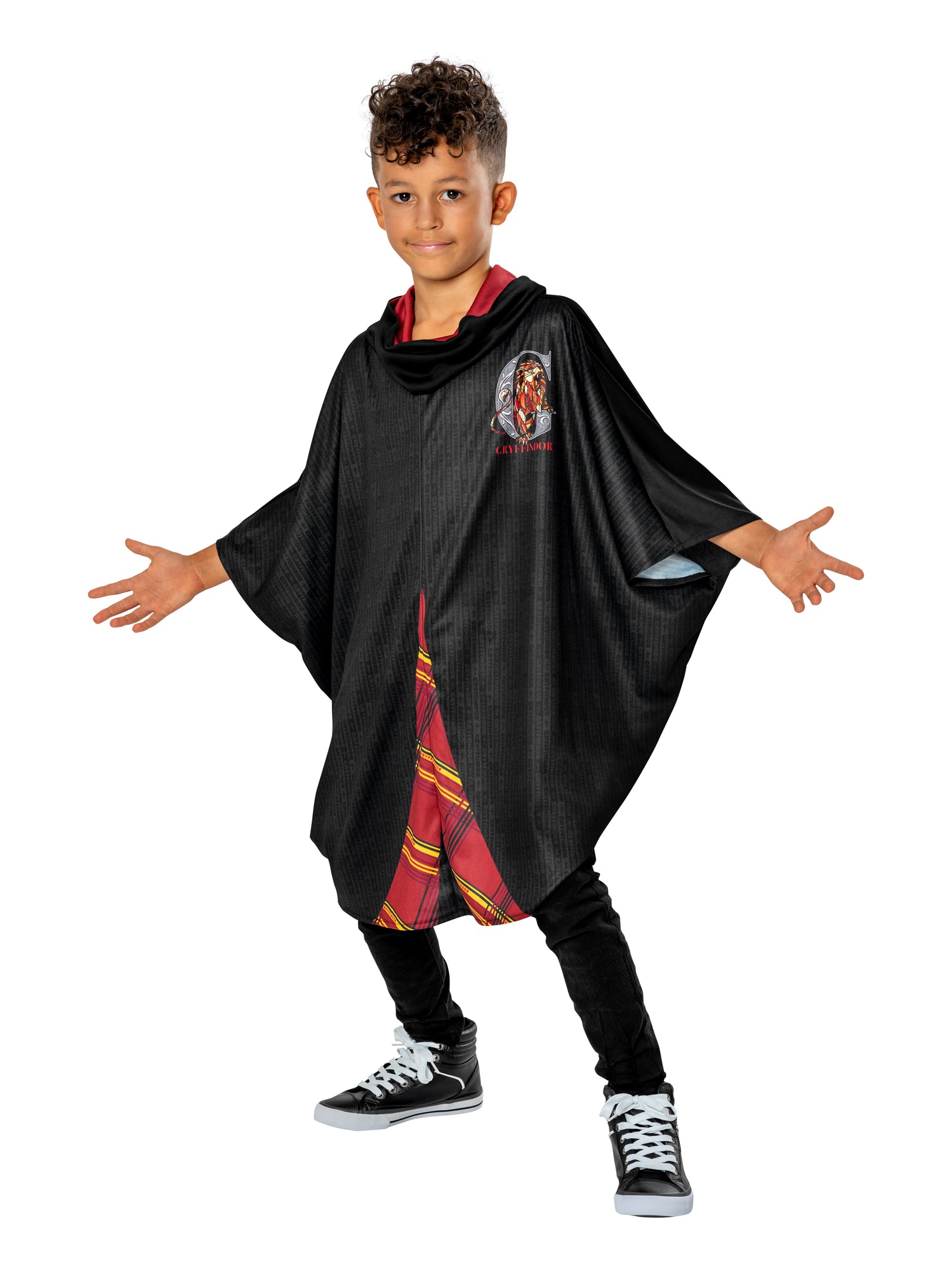 Harry Potter Poncho Kinderkostüm für Jungen von Rubies mit Gryffindor-Druckdetail – Detailansicht