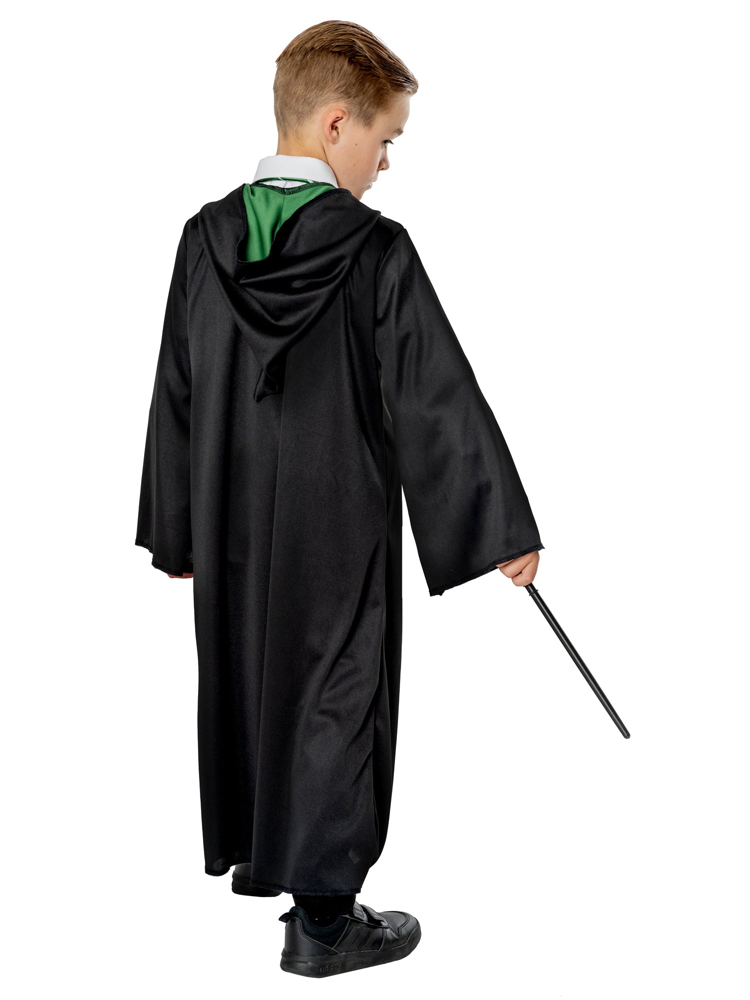 Rubies Draco Malfoy Slytherin Kinderkostüm mit Robe, Krawatte und Zauberstab – Detailansicht