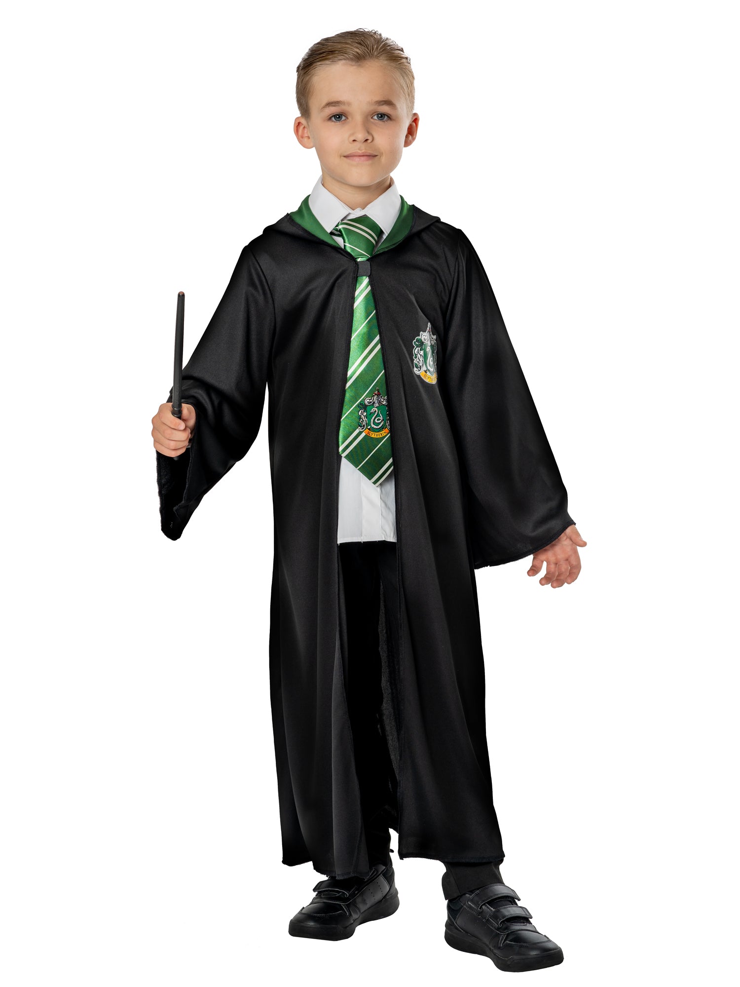 Rubies Draco Malfoy Slytherin Kinderkostüm mit Robe, Krawatte und Zauberstab – Seitenansicht