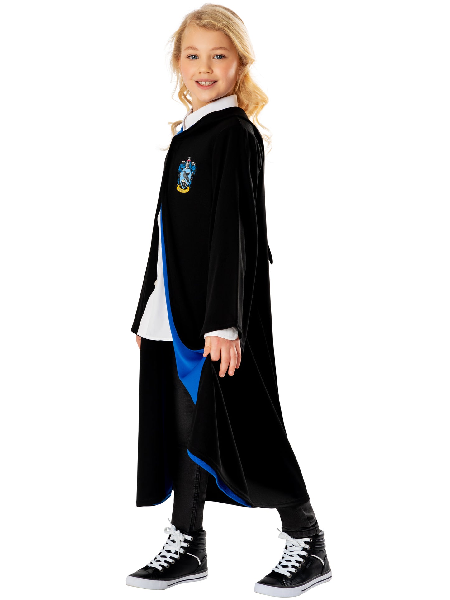 Rubies Harry Potter Ravenclaw Robe Kinderkostüm mit blau gefütterter Kapuze – Seitenansicht