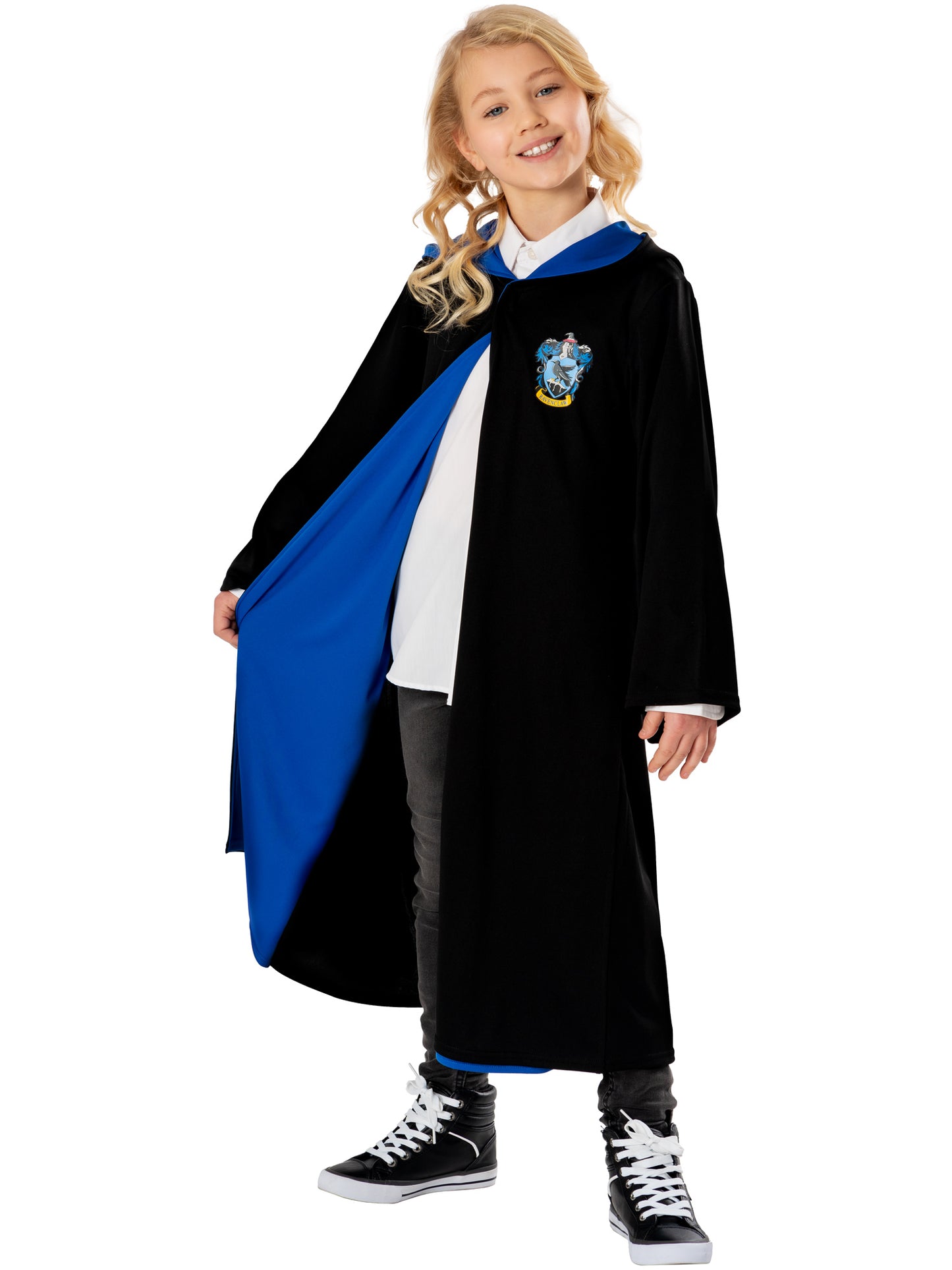 Rubies Harry Potter Ravenclaw Robe Kinderkostüm mit blau gefütterter Kapuze – Rückansicht