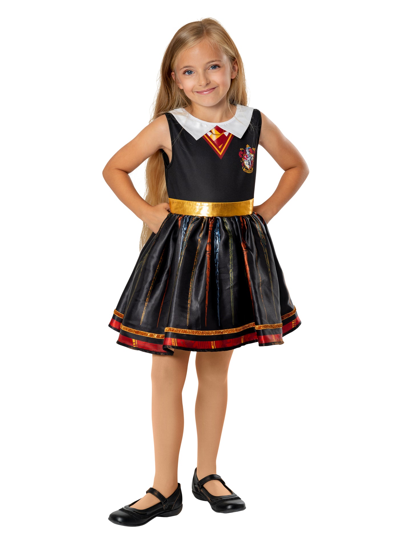 Rubies Harry Potter Hermione Kinderkostüm Gryffindor-Kleid mit Zauberstab-Motiv – Produktansicht