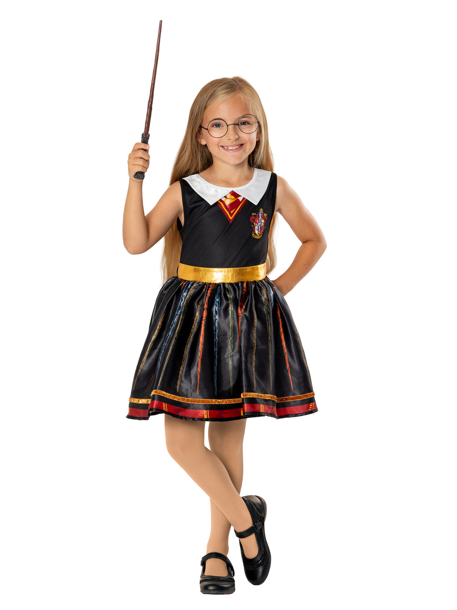 Rubies Harry Potter Hermione Kinderkostüm Gryffindor-Kleid mit Zauberstab-Motiv – Detailansicht