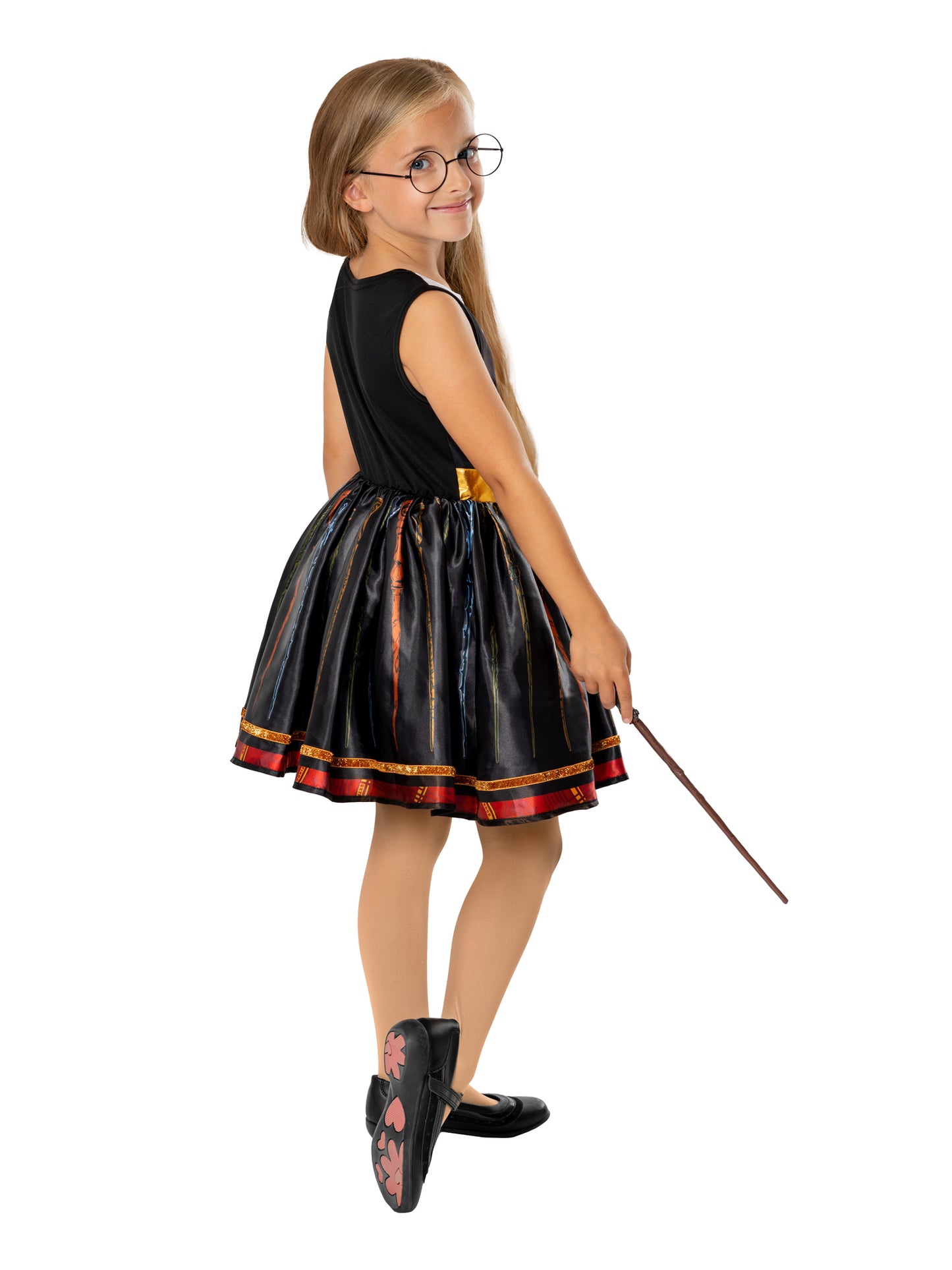 Rubies Harry Potter Hermione Kinderkostüm Gryffindor-Kleid mit Zauberstab-Motiv – Seitenansicht