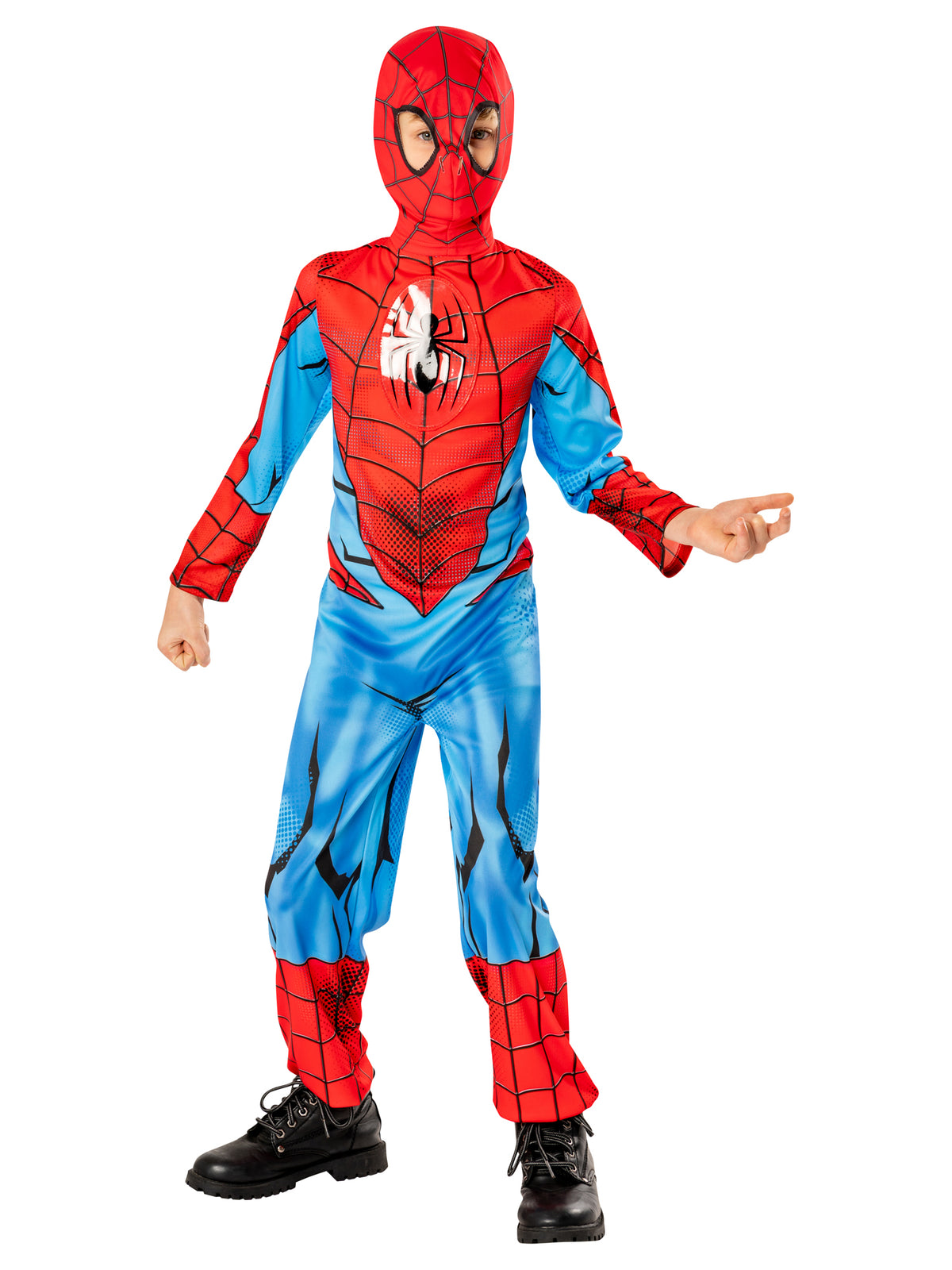 Rubies Spider-Man Kinderkostüm Green Collection mit Overall und Snood-Maske – Produktansicht