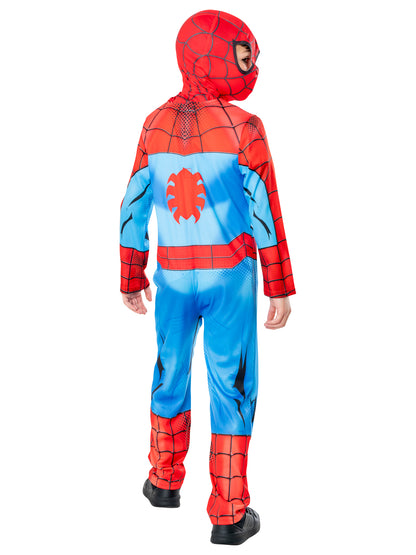 Rubies Spider-Man Kinderkostüm Green Collection mit Overall und Snood-Maske – Detailansicht