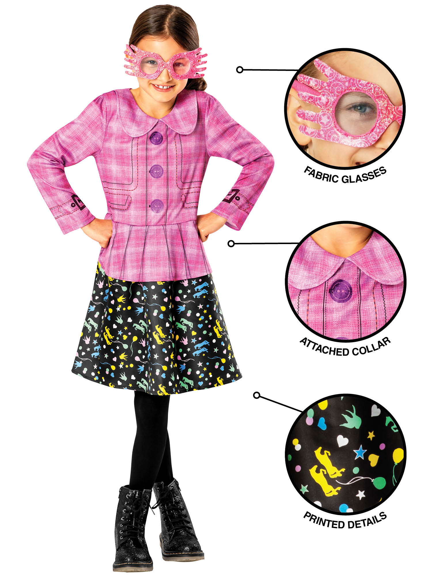 Rubies Luna Lovegood Kinderkostüm für Mädchen mit Kleid und Stoffbrille – Seitenansicht