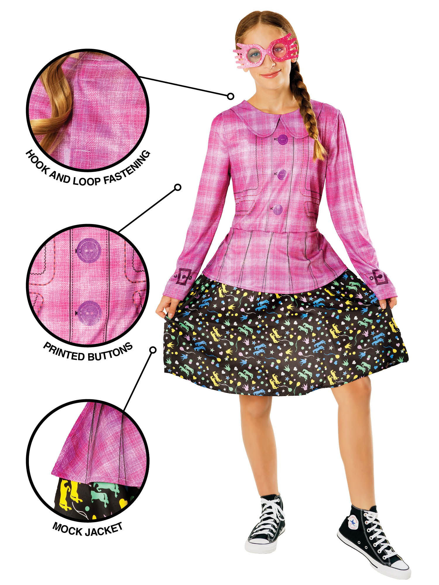 Rubies Luna Lovegood Kinderkostüm für Mädchen mit Kleid und Stoffbrille – Rückansicht