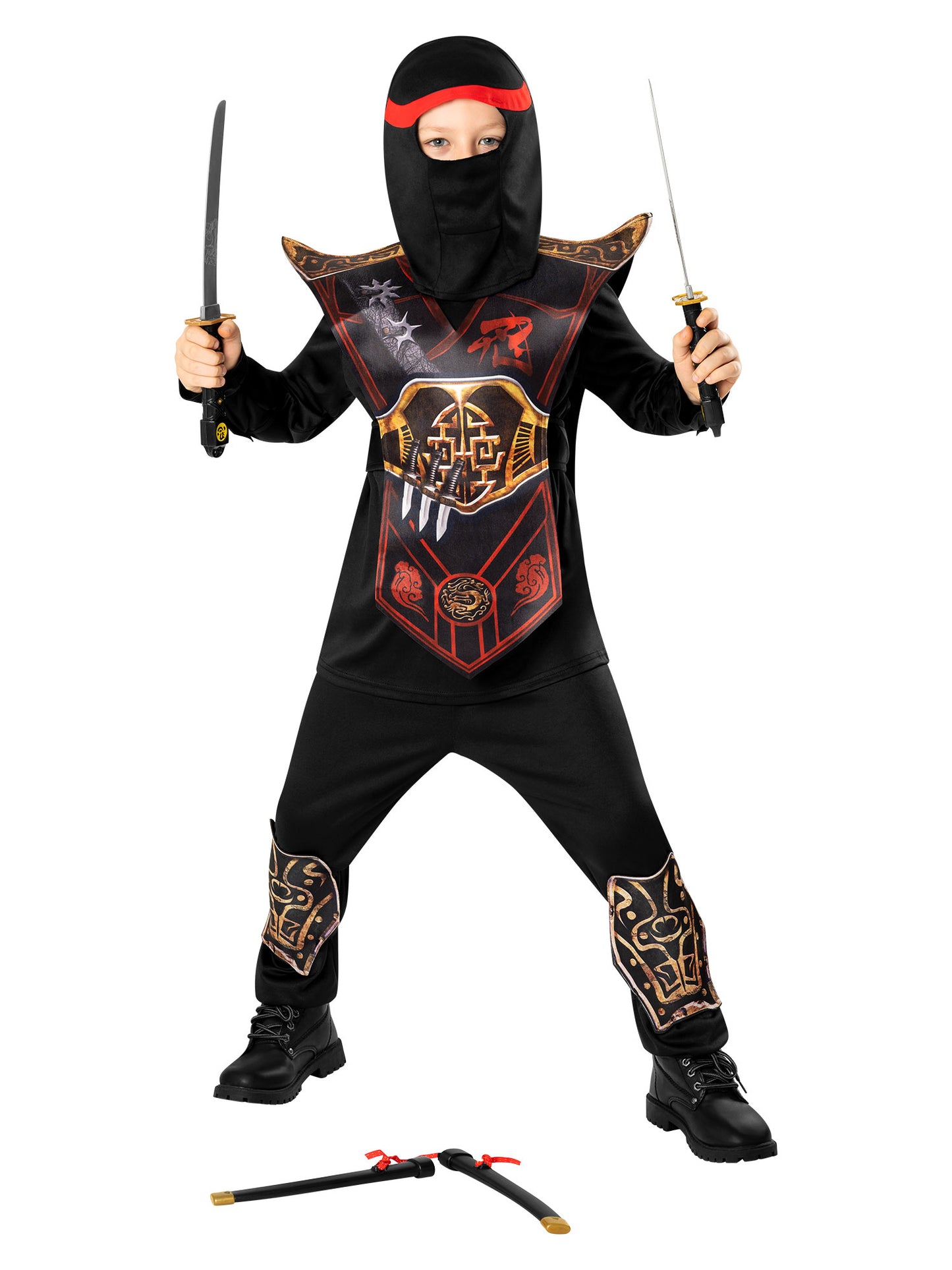 Rubies Red Ninja Kinderkostüm für Jungen – Rückansicht