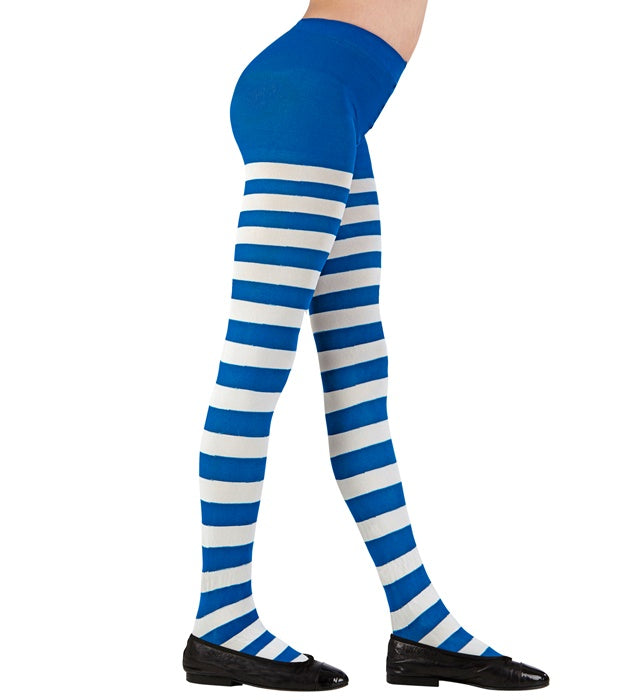 Blau-weiß gestreifte Strumpfhose 75 DEN für Fasnacht und Karneval