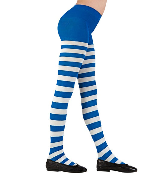 Blau-weiß gestreifte Strumpfhose 75 DEN für Fasnacht und Karneval