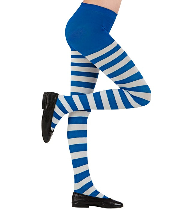 Blau-weiß gestreifte Strumpfhose 75 DEN für Fasnacht und Karneval