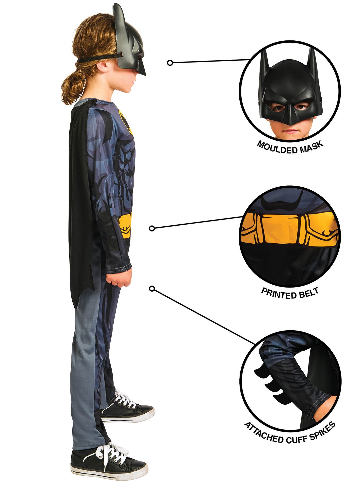 Rubies Batman Kinderkostüm für Jungen mit Overall, Umhang und Maske – Seitenansicht