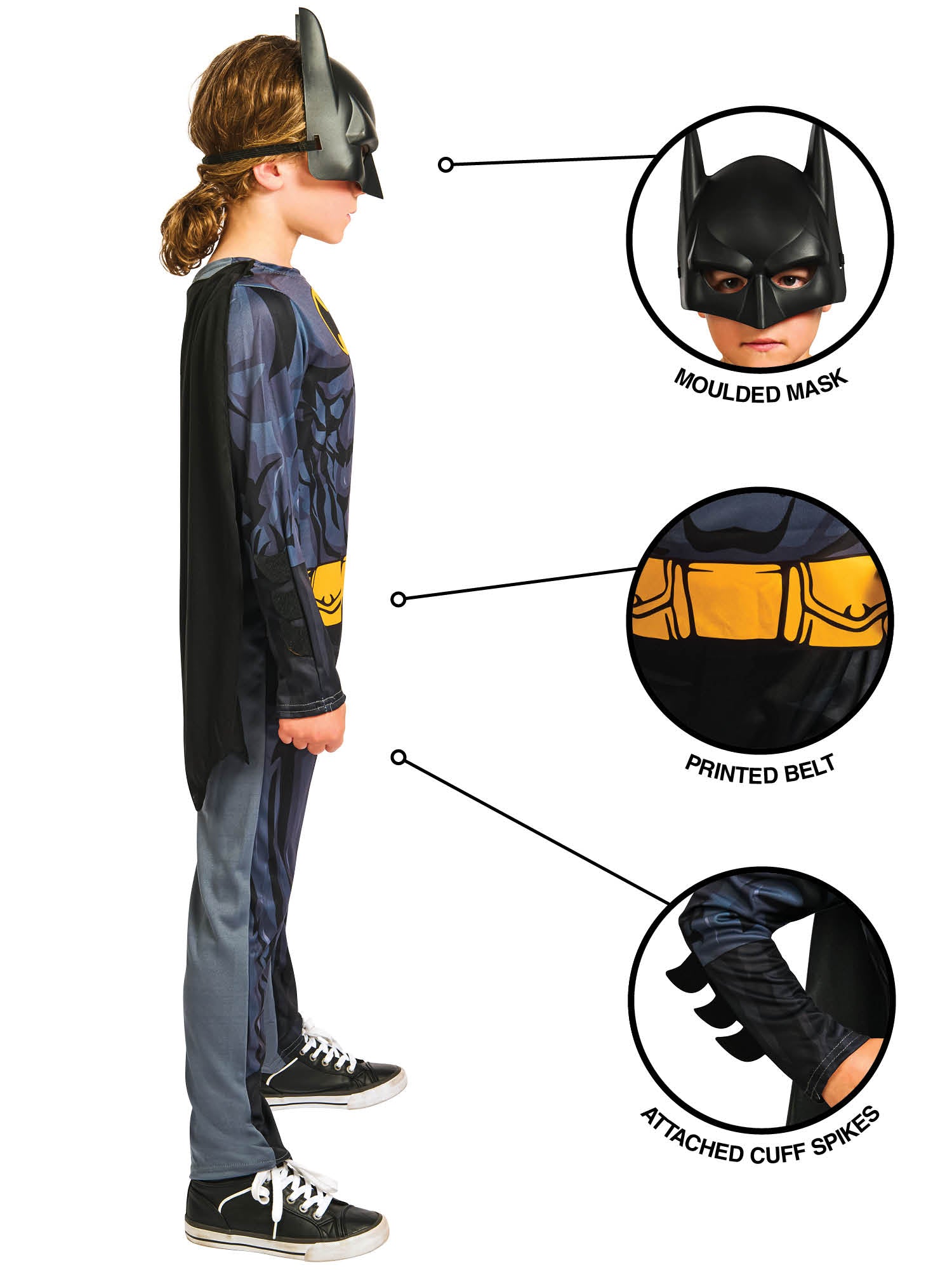 Rubies Batman Kinderkostüm für Jungen mit Overall, Umhang und Maske – Seitenansicht