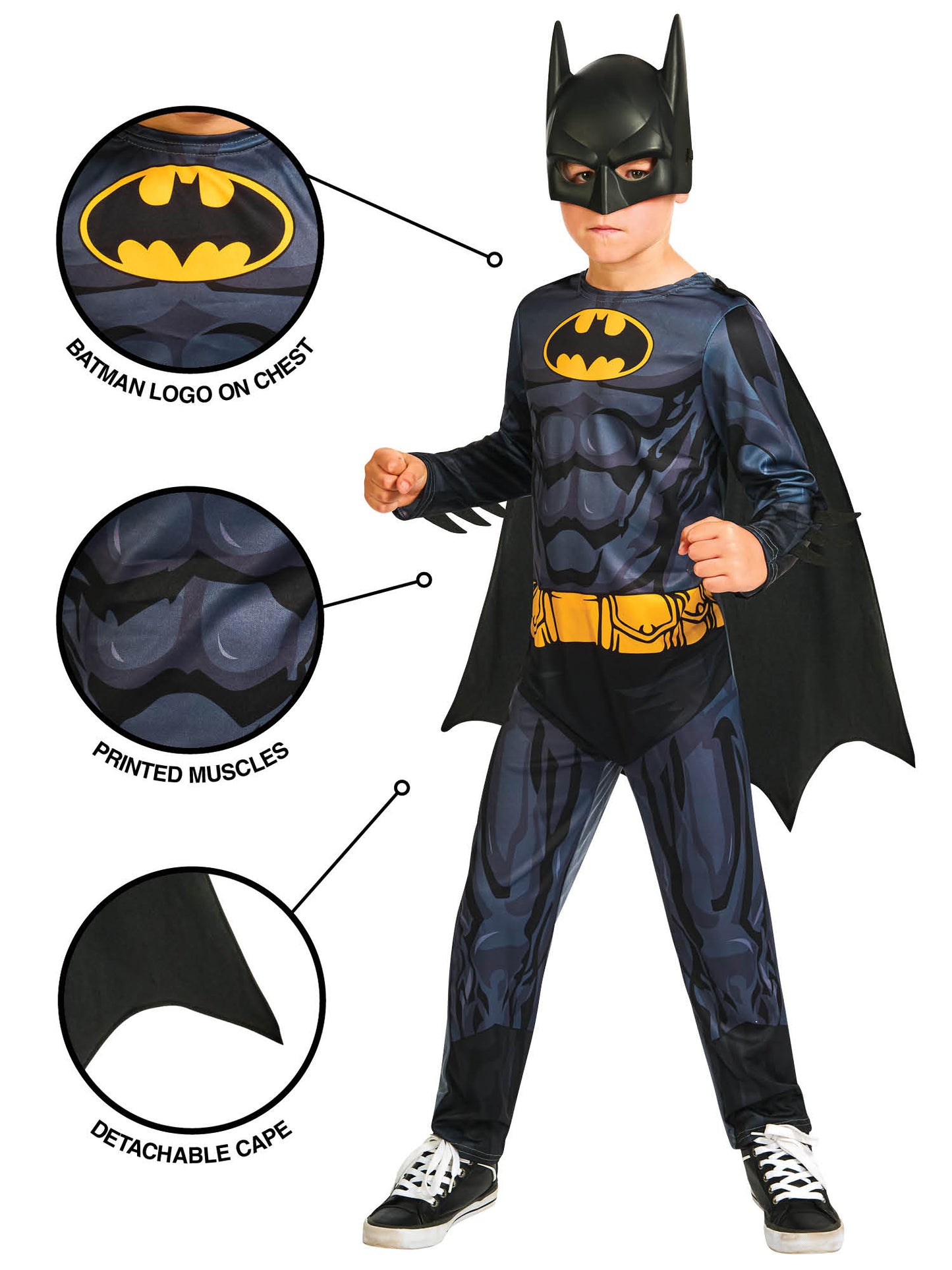 Rubies Batman Kinderkostüm für Jungen mit Overall, Umhang und Maske – Rückansicht