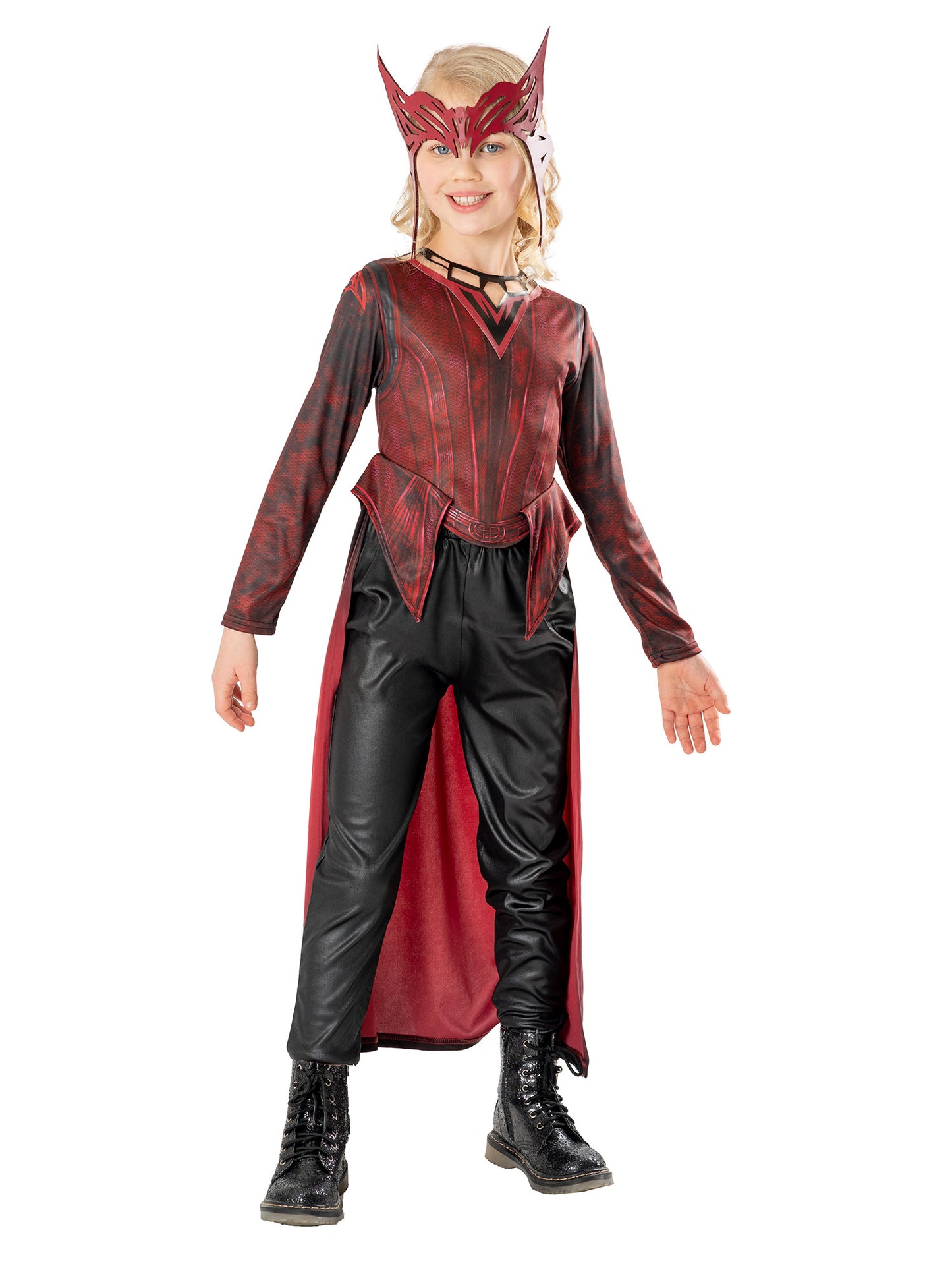 Rubies Scarlet Witch Kinderkostüm für Mädchen mit Oberteil, Umhang, Hose und Kopfbedeckung – Produktansicht