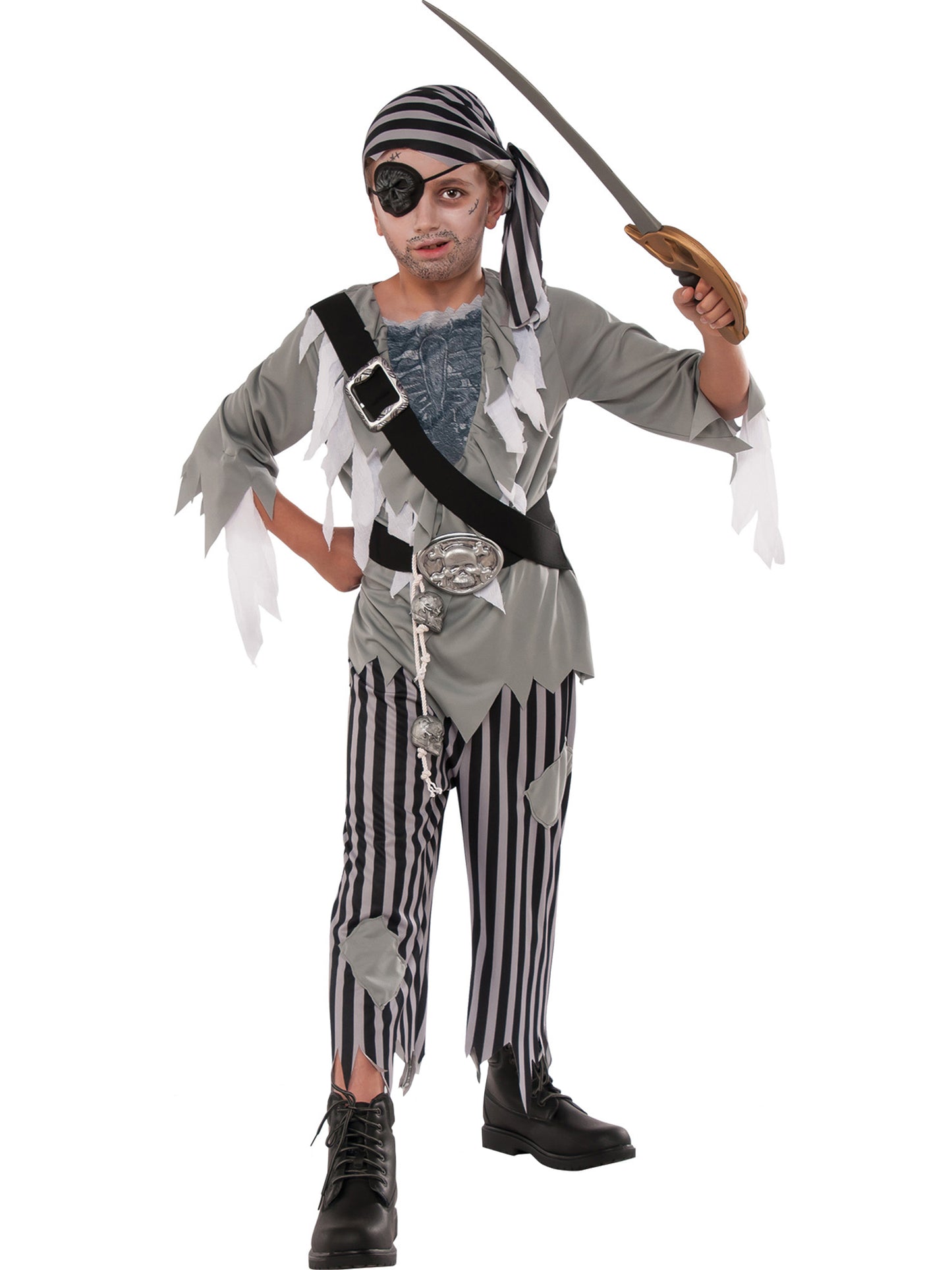 Rubies Ghost Pirate Boy Kinderkostüm für Jungen mit Top, Hose, Kopftuch, Gürtel und Augenklappe