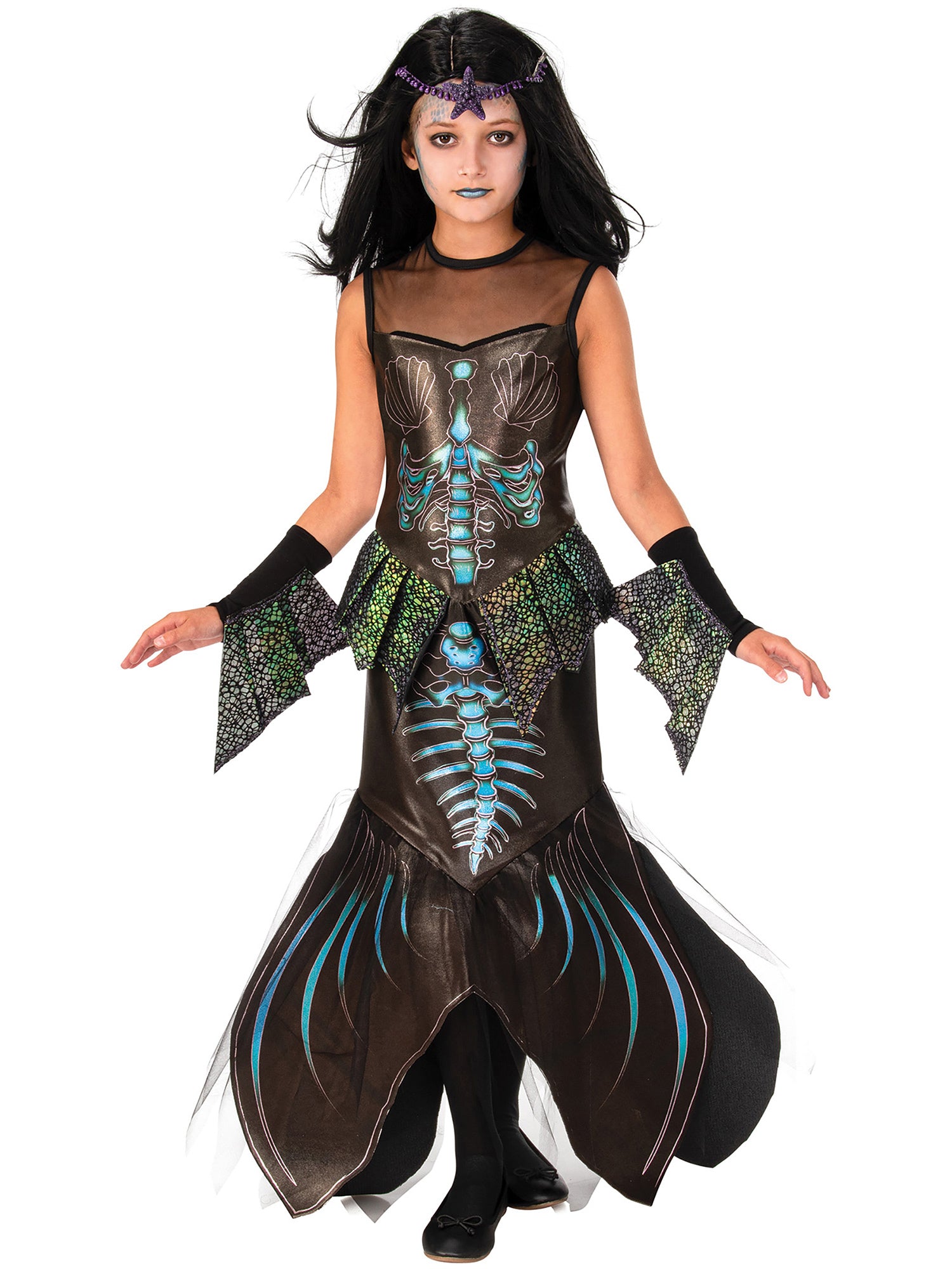 Rubies Zombie Mermaid Kinderkostüm für Mädchen mit Kleid und Armstulpen